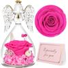 Yamonic Rosa Eterna Regalo Donna, Rosa Stabilizzata con Angelo di Vetro Regalo Mamma Compleanno, Angeli Custodi Regali Nonna, Statuette Angeli con Fiori Eterni Festa della Mamma Idee Regali Natale