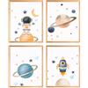 Dazzlewall 4 Pezzi di Poster d'Arte Murale a Tema Spazio, Immagini di Astronauta, Razzo e Pianeta per Camera di Bambini Maschi, 8x10 pollici Senza Cornice