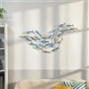 HOMCOM Decorazione Parete di Banco di Pesci 99.7x3.8x50.2 cm Oro e Blu | con Viti Incluse, per Casa e Ufficio, Decorazione da Parete, Wall Decor in Metallo