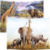Ulticool - Arazzo decorazione appartamento - Safari animali natura giraffa elefante kaki beige - Set di 2 motivi - 73 cm x 95 cm - Telo da parete - Accessori per camera da letto soggiorno