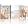 WENGTIAO 3 Pezzi Stampa su Tela Boho Erba di Pampa Incorniciato 30x40cmx3 | Quadro su Tela Minimalista Spiaggia e Costa Pittura Quadri Moderni Soggiorno Camera da Letto Decorazioni Parete