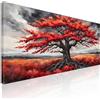 CheQuadro! Quadro moderno orizzontale, quadri per soggiorno, Grande Albero con Foglie Rosse su Sfondo di Cielo Grigio, su tela, intelaiato pronto da appendere bow18-150x70 cm