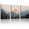 WENGTIAO 3 Pezzi Vintage Montagna Paesaggi Quadro su Tela Incorniciato | Stampa su Tela Astratto Natura Foresta Tramonto, Quadri Moderni Soggiorno Camera da Letto Decorazioni Parete 30x40cmx3