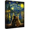 HALFLEMART Stampa su tela Con Cornice Gatto Nero che si Abbraccia Pittura Notte Stellata sul Rodano Quadri su tela Estetica Van Gogh Quadri Moderni Stampe da Parete Soggiorno Camera da Letto Bagno 30x40cm
