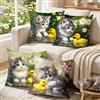Generic Set di 4 federe per cuscino con gatto giallo e anatra, traspiranti in pelle di pesca, con stampa primaverile ed estiva per esterni con gatto e anatroccolo, copricuscino quadrato per camera da letto