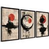 DekoArte - Quadri moderni soggiorno arte giapponese 50x70 cm x3 con cornice | Set 3 quadri con cornice nera, stampa astratta stile giapponese in toni neri, rossi e beige, pronti da appendere