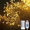 DINOWIN Luci Led a USB con Telecomando 19,68Ft 200 LED Luci Natale 8 Modalità Stringa Luci LED Lampada a Fili di Rame per Interno Festival Natale Matrimonio Festa Patio (Bianco caldo)