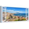 Generico Quadro finestra Panorama golfo di Napoli Vesuvio - Stampa su tela con telaio in legno - 120x60 cm