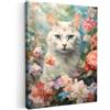 MuchoWow© Quadri su Tela Foto Quadro Moderno Soggiorno Canvas Decorazioni | 30x40 cm - Camera da Letto Gatto - Fiori - Rosa - Naturale
