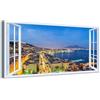 Generico Quadro finestra Panorama golfo di Napoli notturno Vesuvio - Stampa su tela con telaio in legno - 80x40 cm