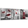 Lupia - Set 3 Quadri su Tela CANVAS DAY CITY RED 38x38 cm citta' in rosso, Stampa Vivida, Pronto da Appendere, Decorazione per Soggiorno, Capezzale Testiera Camera da Letto, Cucina, Ufficio