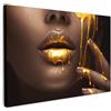 MuchoWow© Stampe su Tela moderne Quadro Moderno Soggiorno Quadretti da | 120x80 cm - Parete Room Decor Donna - Oro - Colore - Labbra - Ritratto