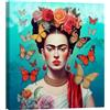 Posterlounge Frida Kahlo and Flying Butterflies Stampa su tela | 50 x 50 cm di Mark Ashkenazi Colorato Quadri Decorazione per pareti