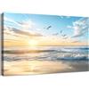HALFLEMART Stampa su tela Con Cornice Tramonto sulla Spiaggia Pittura Onde dell'oceano Quadri su tela Poster Paesaggio Marino Quadri Moderni Soggiorno Camera da Letto Bagno Stampe da Parete 30x40cm