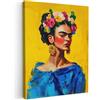 MuchoWow© Stampe Su Tela Quadro Soggiorno Quadri Camera Da Letto Moderni | 50x70 cm - Accessori Salotto Poster Da Parete Con Cornice Decorazione Muro Frida Kahlo - Donna - Giallo - Blu - Fiori