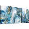 HALFLEMART 3 Pcs Marmo Nordico Oceano Blu Dorato Stampa su tela con cornice Quadri su tela Quadri Moderni Quadro Moderni Poster da parete Bagno Camera da letto Soggiorno Decorazioni Murale 40x60cm x 3pcs
