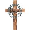 Tokenhigh Croce da parete in legno, 40 x 26 cm, croce in legno, con foglie di metallo e scritta Blessed, Gesù Cristo cattolico, decorazione da parete, per Natale, Pasqua, chiesa, battesimo