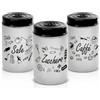 MECSAL CASALINGHI Set 3 Barattoli Contenitori, Tris Sale Zucchero Caffè, in Vetro Bianco Satinato, con Decorazioni