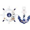 Fangoo 2 Pezzi 28 CM Timone Barca in Legno e 28CM Ancora in Legno decorazione da spiaggia a tema nautico oggetto decorativo da parete per la casa