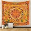 Generic Arazzo con sole in stile boho, decorazione murale vintage celestiale per camera da letto, soggiorno, stanza di meditazione, arte murale artistica con sole e fiori