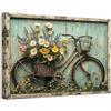 Alptiny Quadro da parete con cornice 30 x 40 cm - Vintage bicicletta fiori & natura su tela per soggiorno, camera da letto, cucina, ufficio, stampa botanica con gancio, chiodi e fissaggio in velcro