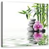 Feeby Quadro Tela Non Tessuta Bambù Zen Spa Acqua 50x50 cm Foto d'Arte Decorazione Murale Corridoio Natura morta Pietre Orchidea Astratto bianco