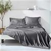 Wotcsil 4 Pezzi Completo Lenzuola Raso Matrimoniale Set Tinta Unita Biancheria da Letto Satin 200x200+Angolo 36 cm con Lenzuolo Sopra, Lenzuola Sotto con Angoli, 2 Federa, Grigio Scuro