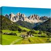 canvashop Quadro Montagna Dolomiti Val Di Funes Santa Maddalena 50x35 cm | Moderni Soggiorno, Paesaggio Estate, Natura, Stampa Su Tela Canvas