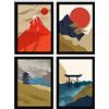Nacnic Set di 4 poster giapponesi Templi. Stampe e illustrazioni con estetica orientale. Design e decorazione d'interni. A4 con cornice nera.
