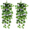 NIBESSER Fiori Finti Pendenti da Esterno Gloria Mattutina Fiori Artificiali Cadenti da Interno Pianta Finta per Decorazioni 2 Pezzi per Matrimonio Giardino Parete Balcone, Viola