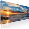 CheQuadro! Quadro moderno mare XXL, quadro decorazione parete soggiorno Tramonto sulla Spiaggia con Onde e Cielo Colorato stampa su tela, intelaiato pronto da appendere seal10-80x30 cm