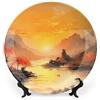 Gokays Piatti decorativi da appendere alla parete, antico paesaggio cinese di montagne e navi, piatto in ceramica, piatto oscillante con espositore, decorazione per la casa per mobili da cucina, vassoio