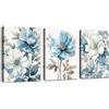 FajerminArt 3pcs Grande Stampa su Tela Con Cornice Grigio e blu fiori inchiostro Quadri Moderni pittura su tela poster Decorazione Murale Adatto Soggiorno Camera da letto 90x40cm(30x40cmx3)