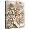 HALFLEMART Stampa su tela Con Cornice Fiori di Peonie 3D in Oro Albicocca di Lusso Pittura Quadri su tela Cammeo Floreale Quadri Moderni Soggiorno Camera da Letto Bagno Stampe da Parete 30x40cm