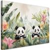 Feeby Stampa su Tela - Quadri Moderni Per bambini - Quadro Decorativo - Panda tra i fiori Piante - 60x40 cm - Decorazioni stanza dei bambini