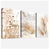 HALFLEMART 3Pcs Beige Dente di Leone Erba di Pampa Stampa su tela Con Cornice Costiero Della Spiaggia Pittura Quadri su tela Quadri Moderni Camera da Letto Soggiorno Decorazioni Murale 90x40cm(12x16x3pcs)