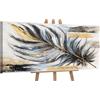 YS-Art Dipinto Originale Fatto a Mano Piuma Astratta, Design di Lusso Nero