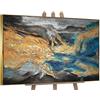 YS-Art Quadro Astratto Moderno Blu Oro Dipinto a Mano su Tela con Texture