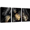 FajerminArt 3 Pcs Quadri Moderni Grande Stampa su Tela Foglia di Monstera Tropicale Nero e Oro pittura su tela poster Decorazione Murale Soggiorno Camera da letto 90x40cm(30x40cmx3)