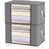 Generic Confezione da 2 contenitori pieghevoli da 105 l, organizer per armadio con manici, grandi borse pieghevoli per vestiti, trapunte, coperte e cuscini, grigio