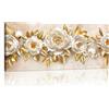 FajerminArt Bianco Oro Peonia Fiori Grandi Quadri Moderni Soggiorno Con Cornice, Vintage Beige Floreale Stampe da Parete Natura Quadro Moderni Immagine Pittura su tela Camera da letto Cucina Decorazione 120x50cm