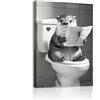 WENGTIAO Stampe su Tela Divertente Lontra Bagno Incorniciati 30x40 cm | Quadro su Tela Lontra Bianca e Nera Seduta sul Water che Legge il Giornale Pittura Bagno Decorazioni Parete