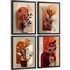 Nacnic Set 4 Quadri Fiori Astratti Rossi Arancioni Moderni Arredamento Salotto Camera Da Letto Cucina Bagno A4 Black Frame