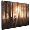MuchoWow© Stampe su Tela moderne Quadro Moderno Soggiorno Quadretti da | 70x50 cm - Parete Room Decor Foresta - Cervo - Sole - Alberi - Inverno - Natura - Animali