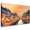 Wallazz Quadro su Tela Milano - Quadri Moderni Soggiorno - Tram, Duomo, Galleria, Navigli, Castello, Arco, Scala - Stampa su Tela - Quadro Moderno Soggiorno - 70x140cm