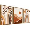 HALFLEMART 3Pcs Stampa su Tela Con Cornice Bohemian Marrone Beige Pittura Quadri su Tela Poster da Parete Astratto Geometrico Sole Montagne Quadri Moderni Soggiorno Camera da Letto Stampe da Parete 30x40cm x3pcs