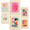 Nacnic set di 6 poster artistici Matisse. Collezione di fogli con illustrazioni e forme colorate per la decorazione d'interni. Formati A3 e A4. Con cornice color legno