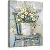 Dazzlewall Incorniciato Quadro Fiorale Vintage Rustico, Poster con Margherite e Fiori Selvatici in Secchio per Bagno Stile Farmhouse Soggiorno 30×40 cm