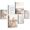 FajerminArt 6 Sets of Beige Canne Fiori Moderni Quadri Per Soggiorno Con Cornice, Estetica Tramonto Paesaggio Marino Quadro Su Tela Natura Piante Stampe Da Parete Quadretti da Parete per Camera da Letto Cucina