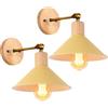 PETITES ECREVISSES 2 pezzi Lampade da Parete Interno Moderna Applique da Parete E27 Industriale Vintage Lampada a Muro Retrò in Metallo ø22cm Ruotabile 180° per Cucina Camera da Letto Soggiorno (Giallo chiaro con legno)